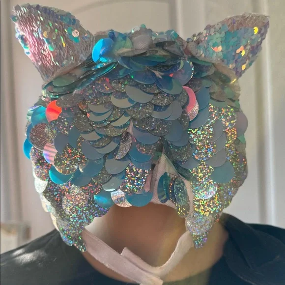 JACKALOPE LAND rave iridescent holographic sequin cat ear baseball cap OS